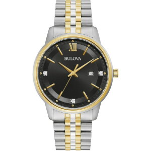 �u���[�o �r���v �E�H�b�` �����Y �h���X �N���V�b�N Bulova Men's Dress Classic Diamond Watch, 3-Hand Date Quartz Watch, Stainless Steel Bracelet, 41mm