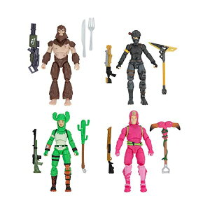 tH[giCg tBMA l`  ObY Fortnite Alchemist Squad Mode, 4 Figure Pack - 4 Inch King Flamingo, Prickly Patroller, Bigfoot, Elite Agent Collectible Action Figures, Plus 5 Harvesting Tools, 4 Weapons, 4 Building Mate