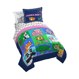 マインクラフト ベッドカバー 枕カバー ベッドセット インテリア おもちゃ グッズ Jay Franco Minecraft Animal Patch 5 Piece Twin Bed Set - Includes Comforter & Sheet Set Bedding - Super Soft Fade Resistant Microfiber (Official Minecraft Product)