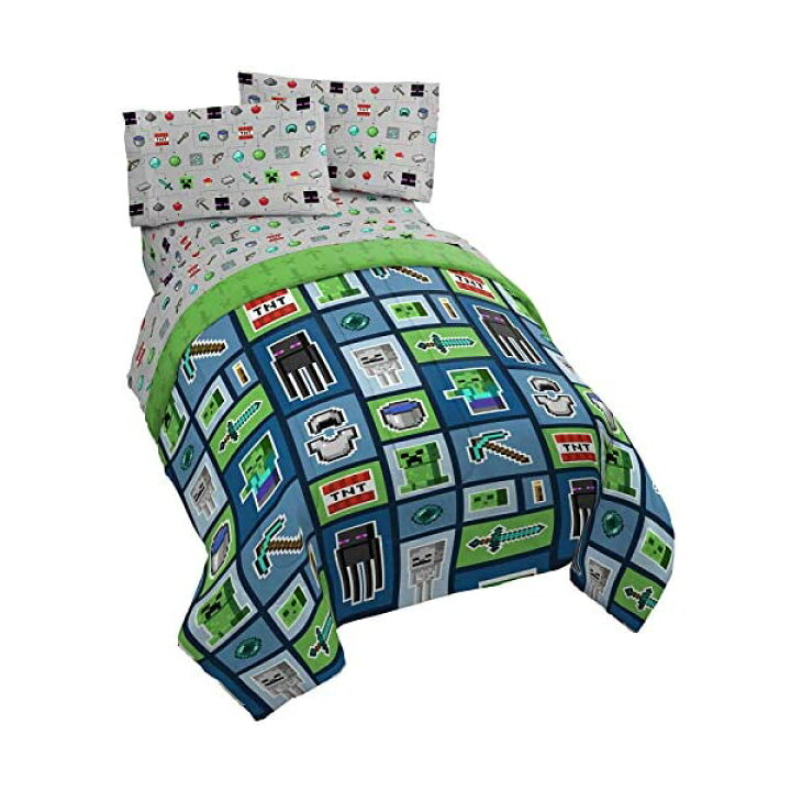 楽天市場 マインクラフト ベッドカバー 枕カバー ベッドセット インテリア おもちゃ グッズ Jay Franco Minecraft Monster Hunters 5 Piece Full Bed Set Includes Reversible Comforter Sheet Set Bedding Features Creeper Super Soft Official Minecraft Product