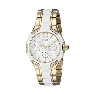 QX rv GUESS U0556L2 fB[X p EHb` v GUESS Women's U0556L2 Sporty Gold-Tone Watch with White Dial , Crystal-Accented Bezel and White Center Link Pilot Buckle