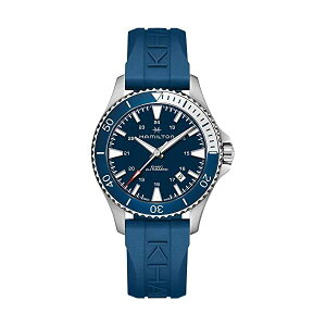 �n�~���g�� �r���v �E�H�b�` Hamilton H82345341 �J�[�L �l�C�r�[ �����Y �j���p Hamilton H82345341 Khaki Navy Scuba Auto Men's Watch Blue Rubber Band
