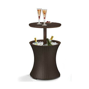 �P�[�^�[ �N�[���o�[ �v�[���N�[���[�e�[�u�� Keter 7.5-Gal Cool Bar Rattan Style Outdoor Patio Pool Cooler Table, Brown