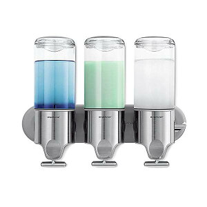 �V���v���q���[�}�� �g���v���f�B�X�y���T�[ �E�H�[���}�E���g �V�����v�[ simplehuman Triple Wall Mount Shower Pump, 3 x 15 fl. oz. Shampoo and Soap Dispensers, Stainless Steel