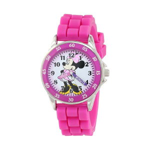 ~j[ rv LbY EHb` qp fBYj[ ̎q Minnie Mouse Kids' Analog Watch with Silver-Tone Casing, Pink Bezel, Pink Strap - Official Minnie Mouse Character on The Dial, Time-Teacher Watch, Safe for Children - Model: MN1