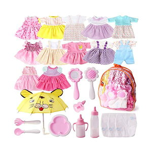 xr[h[ Ԃl` ւ ܂܂ Fits 12'' 13'' 14'' 15'' Bitty Baby Girl Alive Dolllothes Diapers 360°Sewing Dresses for American Girl Dolls with Dollappies, Umbrella, Milk Bottle, Nipple, and Dollccessories Pack of 25 B