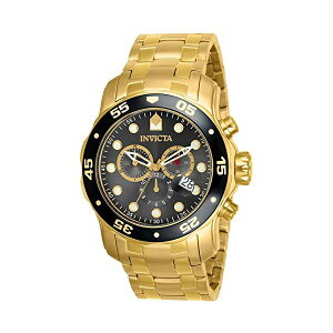 CrN^ rv INVICTA CBN^ v v_Co[ Invicta Men's 80064 Pro Diver Chronograph Charcoal Dial 18k Gold Ion-Plated Stainless Steel Watch