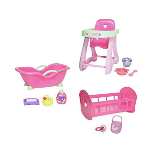 JCgCY xr[h[ Ԃl` ւ ܂܂ WF[V[gCY JC Toys JC Toys Deluxe Dollccessory Bundle | High Chair, Crib, Bath and Extra Accessories for Dolls up to 11" | Fits 11" La Baby & Other Similar Sized D