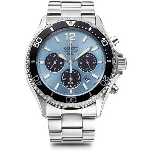Orient Mako �\�[���[�p���_ �X�J�C�u���[ �u���X���b�g�^�C�v Orient Mako Solar Panda, Sky blue, Bracelet Type