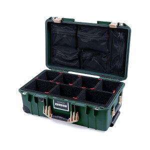 �g���b�L���O �O���[�� & �^�� �y���J�� 1535 �G�A �P�[�X TrekPak �f�B�o�C�_�[�ƃ��b�V���W�I�[�K�i�C�U�[�t�� Trekking Green & Tan Pelican 1535 Air case. With TrekPak Dividers & mesh lid organizer.