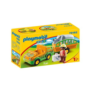�v���C���[�r�� 1.2.3 �T�C�̓�������蕨 Playmobil 1.2.3 Zoo Vehicle with Rhinoceros