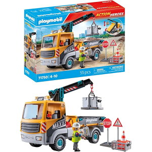PLAYMOBIL �N���[���t�����݌���g���b�N ���F�̌��ݎԗ� 9 �J�E���g 4 �Έȏ� �j�����p 29 cm (��) x 39 cm (����) x 13 cm (����) 71750 PLAYMOBIL Construction Site Truck with Crane, Yellow Construction Vehicle, 9 Count, 4+ Ye