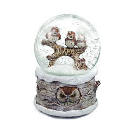 スノードーム フクロウ 梟 クリスマス プレゼント サンタクロース ツリー Winter Barn Owls 100mm Musical Snow Globe Plays Carol of the Bells