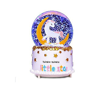 Xm[h[ jR[ NX}X v[g T^N[X c[ VECU Unicorn Snow Globe, 100 MM Automatic Snowfall Cartoon Moon Music Box Home Decoration for Girls Kids Granddaughters Babies Birthday Christmas Sock Gift, 