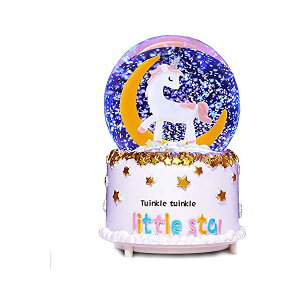 スノードーム ユニコーン クリスマス プレゼント サンタクロース ツリー VECU Unicorn Snow Globe, 80 MM Automatic Snowfall Cartoon Moon Music Box Home Decoration for Girls Kids Granddaughters Babies Birthday Gift, Musical, Resin/G