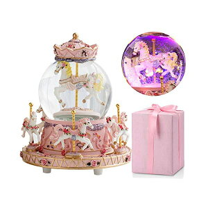 �X�m�[�h�[�� �����[�S�[�����h �N���X�}�X �v���[���g �T���^�N���[�X �c���[ LOVE FOR YOU Carousel Horse Music Box Snow Globes,Best Birthday Gift for Kids Girls, Color Change LED Light Luminous Unicorn Music Boxes Home Decor 
