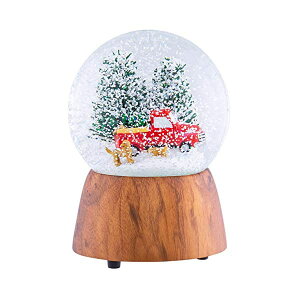 Xm[h[  Ck   gbN NX}X v[g T^N[X c[ Red Truck With Dogs Cherry Woodgrain 6 x 4 Resin and Metal Holiday Musical Snow Globe