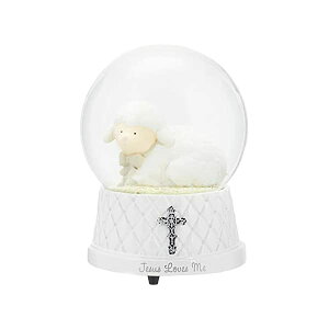 Xm[h[ qcW r NX}X v[g T^N[X c[ DEMDACO Jesus Loves Me White Silver Toned 6 x 4 Resin Stone Musical Water Snow Globe