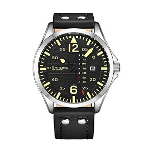 �X�g�D�[�����O �I���W�i�� �r���v Stuhrling Original 3916.1 �����Y �j���p ���U�[ �{�v ���v �E�H�b�` Stuhrling Original Mens Leather Watch -Aviation Watch, Quick-Set Day-Date, Leather Band with Steel Rivets, Men Watch Collecti