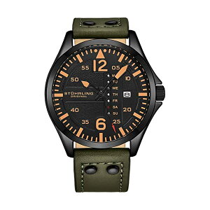 �X�g�D�[�����O �I���W�i�� �r���v Stuhrling Original 3916.3 �����Y �j���p ���U�[ �{�v ���v �E�H�b�` Stuhrling Original Mens Leather Watch -Aviation Watch, Quick-Set Day-Date, Leather Band with Steel Rivets, Men Watch Collecti