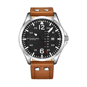 �X�g�D�[�����O �I���W�i�� �r���v Stuhrling Original 3916.2 �����Y �j���p ���U�[ �{�v ���v �E�H�b�` Stuhrling Original Mens Leather Watch -Aviation Watch, Quick-Set Day-Date, Leather Band with Steel Rivets, Men Watch Collecti
