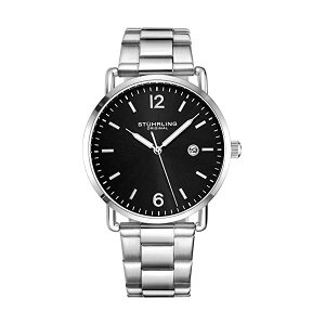 XgD[O IWi rv Stuhrling Original 3902.1 Y jp U[ {v v EHb` Stuhrling Original Mens Watch Leather or Bracelet Watch Band Silver Dial with Date Minimalist Style 38mm Case - 3901 Watches 