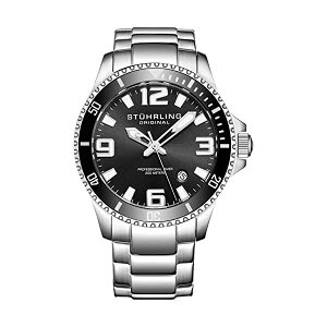 �X�g�D�[�����O �I���W�i�� �r���v Stuhrling Original 395.33B11 �A�i���O �N�H�[�c �����Y �j���p ���v �E�H�b�` Stuhrling Original Mens Swiss Quartz Stainless Steel Sport Analog Dive Watch, Water Resistant 200 Meters, Black D