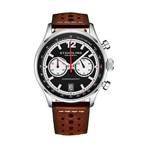 �X�g�D�[�����O �I���W�i�� �r���v Stuhrling Original 933 �A�i���O �����Y �j���p ���U�[ �{�v ���v �E�H�b�` Stuhrling Original Men's Leather Tachymeter Watch - Stainless Steel Case - Analog Dial with Date 933 Watches for Me