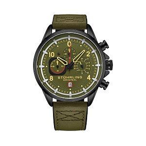 �X�g�D�[�����O �I���W�i�� �r���v Stuhrling Original 929 �N���m�O���t �����Y �j���p ���U�[ �{�v ���v �E�H�b�` Stuhrling Original Men's Aviator Chronograph Watch with Date and 24 Hour Subdial and Leather Strap