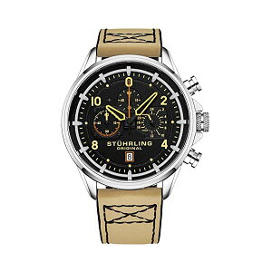 �X�g�D�[�����O �I���W�i�� �r���v Stuhrling Original 929 �N���m�O���t �����Y �j���p ���U�[ �{�v ���v �E�H�b�` Stuhrling Original Men's Aviator Chronograph Watch with Date and 24 Hour Subdial and Leather Strap