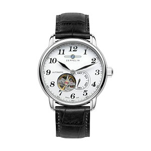 cFby rv ZEPPELIN v EHb` Y jp Zeppelin Series LZ127 Men's Mechanical Open-Heart Watch White Dial Black Strap 7666-1