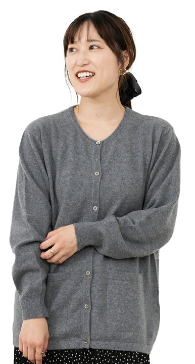 楽天市場】婦人 丸首 カーディガン ポケット付 M/L 【カシミヤ100 
