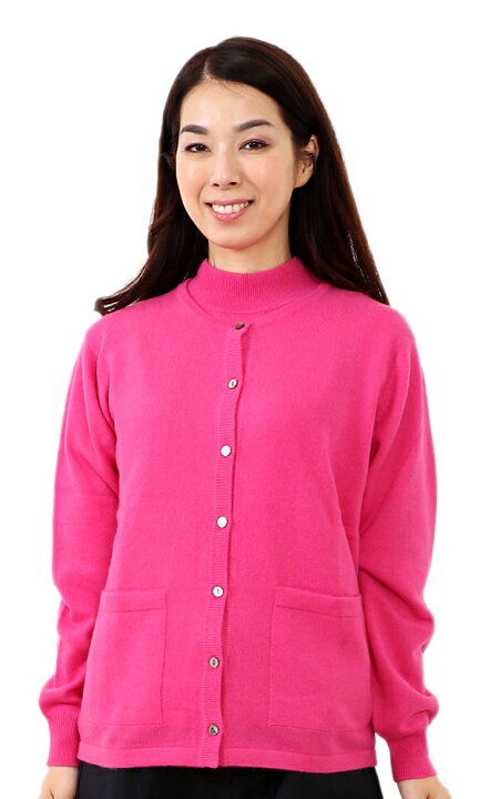 楽天市場】婦人 丸首 カーディガン ポケット付 M/L 【カシミヤ100  