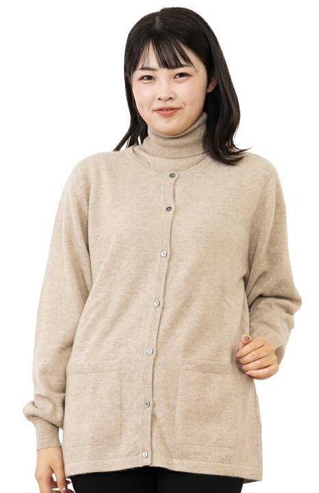 楽天市場】婦人 丸首 カーディガン ポケット付 M/L 【カシミヤ100  