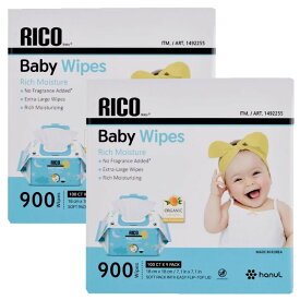 【2箱セット】（RICO Baby ベビーワイプ 900枚×2箱）100枚×9個 18cm×18cm 9パック おしりふき 赤ちゃん 用品 ワイプ まとめ買い 大容量 リコ 韓国 1492255