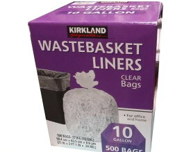 （カークランド ごみ袋 37.8L 500枚入 WASTEBASKET LINERS 透明）10ガロン 58.4cm×63.5cm×8.6μm オフィス 事務 家庭 ゴミ袋 ポリ袋 コストコ 87507