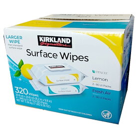 （KIRKLAND サーフェイスワイプ 計 320枚 レモン80枚×2個 フレッシュエアー80枚×2個）カークランド 住居用 ウエット クリーナー シート 拭き ハウスホールドワイプ 1742004