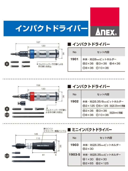 楽天市場】ANEX 1902 インパクトドライバー 差込角 9/5mm （3/8