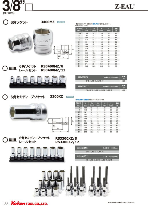 楽天市場】Ko-ken 3286Z Z-EAL 3/8