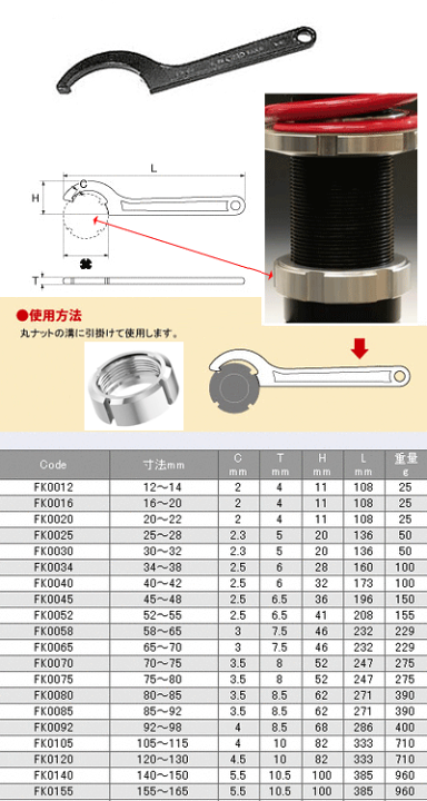 楽天市場】ASAHI FK155 フックスパナ 155-165φ ASH アサヒ 旭金属工業