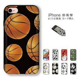 バスケットボール デザイン【 iPhone8 iPhone7 iPhone6 6s 】専用 カード挿入OK! 耐衝撃 スマホケース プラスチック製 basketball soccor sports