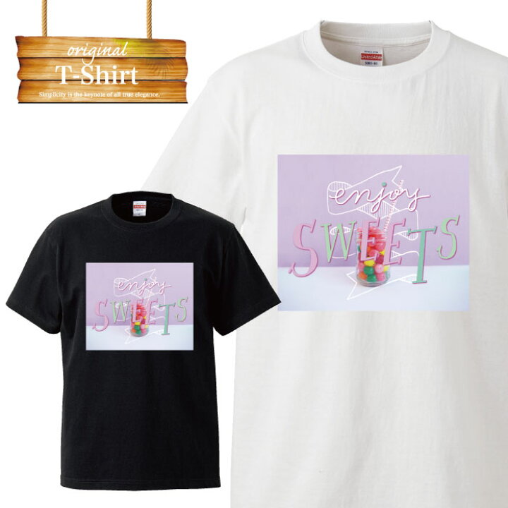 楽天市場 Tシャツ 半袖 トップス 半袖シャツ カットソー パステル ポップ お菓子 カラフル スイーツ Enjoy リボン キュート 乙女 紫 英字 文字 英語 お洒落 可愛い かっこいい デザイン 人気 黒tシャツ 白tシャツ おすすめ Tron 楽天市場店