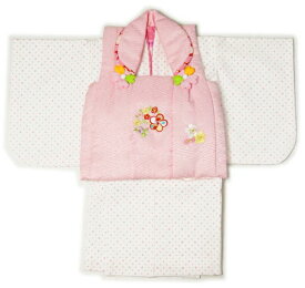 赤ちゃん着物　女の子誕生祝い着　1歳から2歳用　ピンク被布/白色着物ピンク十字絣風柄　初節句、セレモニー、宮参り　ベビー和装着ギフト箱入り可能　送料無料