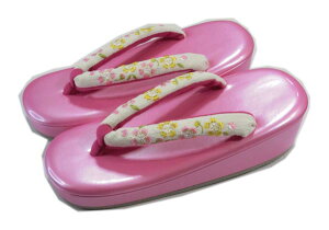 子供着物七五三 女児草履10歳前後用 台座22.5cm 合皮レザーにパールホワイト/パールピンク台座に花柄刺繍鼻緒 女の子用履物キッズガール和装小物