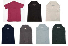 男物TシャツタイプVネック半襦袢　半衿タイプ衿　半袖 M/L/LLサイズ　7色　襟が広がらないVネック　仕事着物、浴衣、作務衣に　和装小物