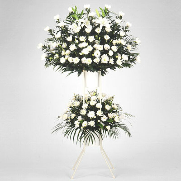 楽天市場 スタンド花 当日配達 葬儀 葬式の供花 供花 仏花 法事 仏事 お盆 命日 お彼岸花キューピットのお供え用スタンド２段 白あがり Gs13yr インターネット花キューピット
