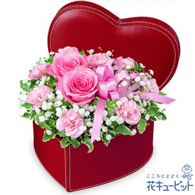 ペット用フラワーギフト・お祝い 花 お祝い 記念日 誕生日 迎え入れ日 プレゼント 花キューピットのピンクバラのハートボックスアレンジメントnf01-512333