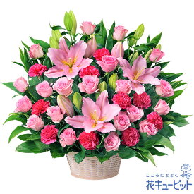 5月の誕生花（ピンクバラ） お花 お祝い 記念日 誕生日 お礼 プレゼント 女性 母 義母 祖母 父 男性 祖父 花キューピットのピンクの豪華なアレンジメントya05-512415