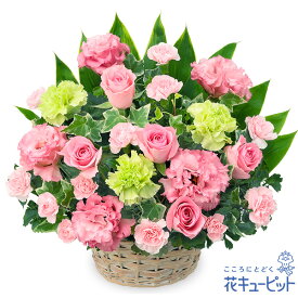 5月の誕生花（ピンクバラ） お花 お祝い 記念日 誕生日 お礼 プレゼント 女性 母 義母 祖母 父 男性 祖父 花キューピットのピンク色のバスケットアレンジメントya05-512574