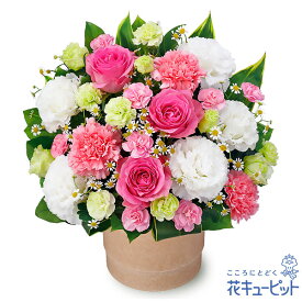 退職祝い 花 ギフト お祝い 送別 記念 プレゼント花キューピットのピンクバラのウッドポットアレンジyi00-512608